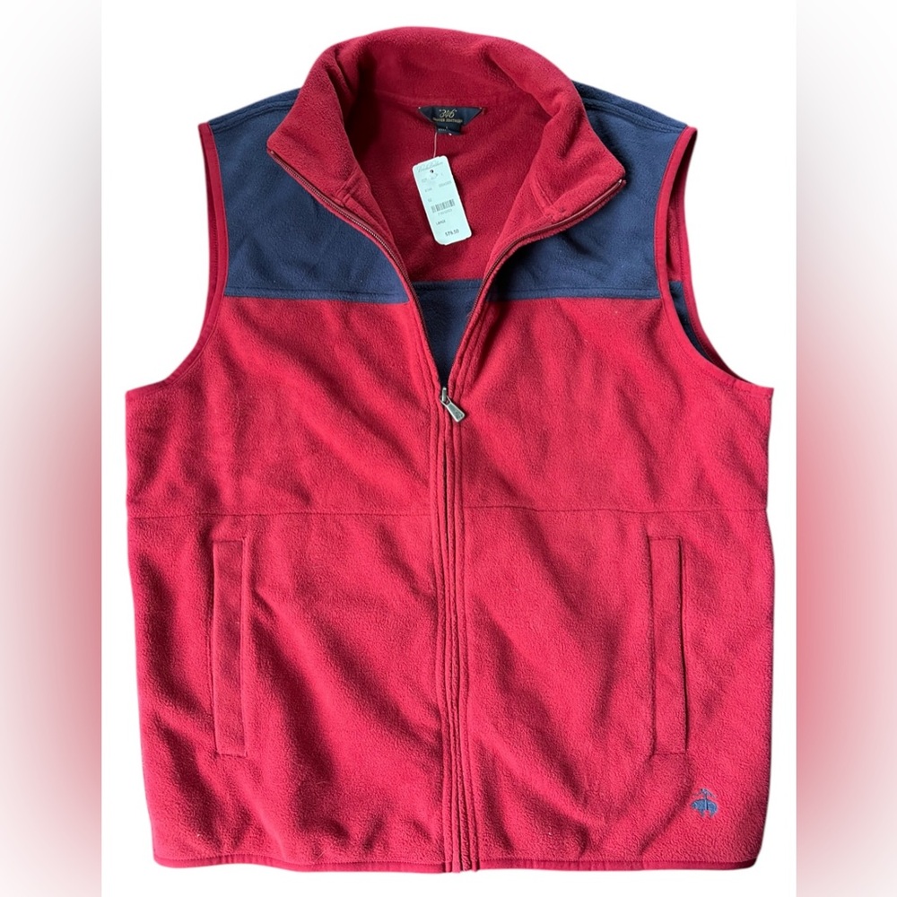 Brooks Brothers NEW 346 Mens Red Maroon Navy Colorblock Zip Fleece Vest Large